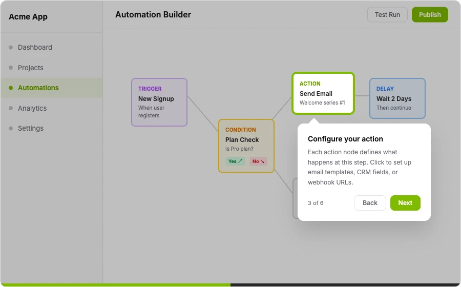 Product Training — in-app tour example showing StepsKit in action
